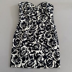 Strapless Black and White Floral Sheath Dress Summer Party Bridal Shower Size S